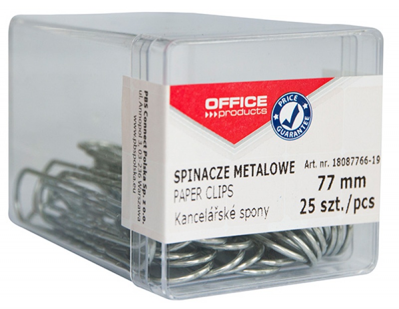 Spinacze metalowe OFFICE PRODUCTS, 77mm, w pudełku, 25szt., srebrne