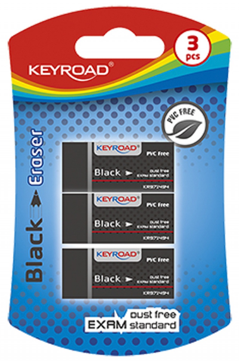 Gumka uniwersalna KEYROAD Black, 3szt., blister, czarna 