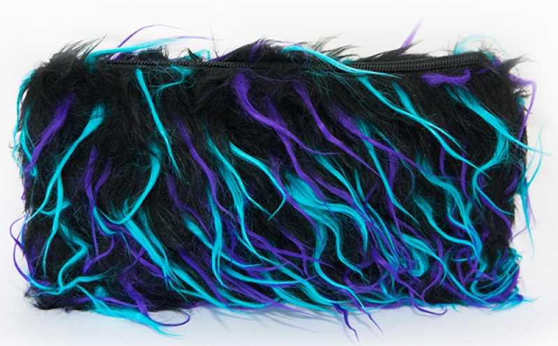 Piórnik-saszetka MEMORIS Fluffy, włochata, na suwak, czarna z kolorowym włosem 