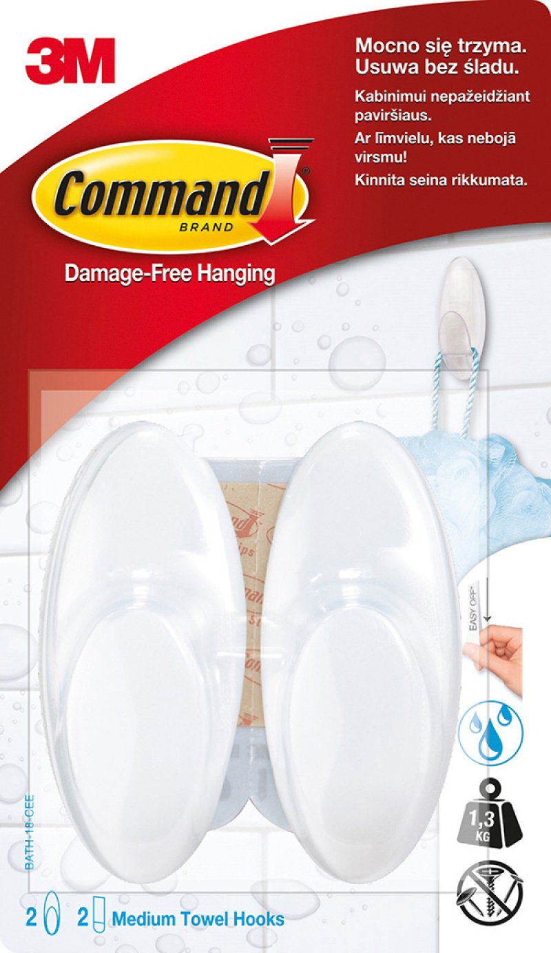 Haki łazienkowe COMMAND™ (BATH-18), średnie, 2 szt., białe 