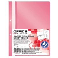 Skoroszyt OFFICE PRODUCTS, PP, A4, 2 otwory, 100/170mikr., wpinany, różowy 