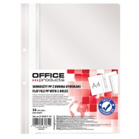 Skoroszyt OFFICE PRODUCTS, PP, A4, 2 otwory, 100/170mikr., wpinany, biały 