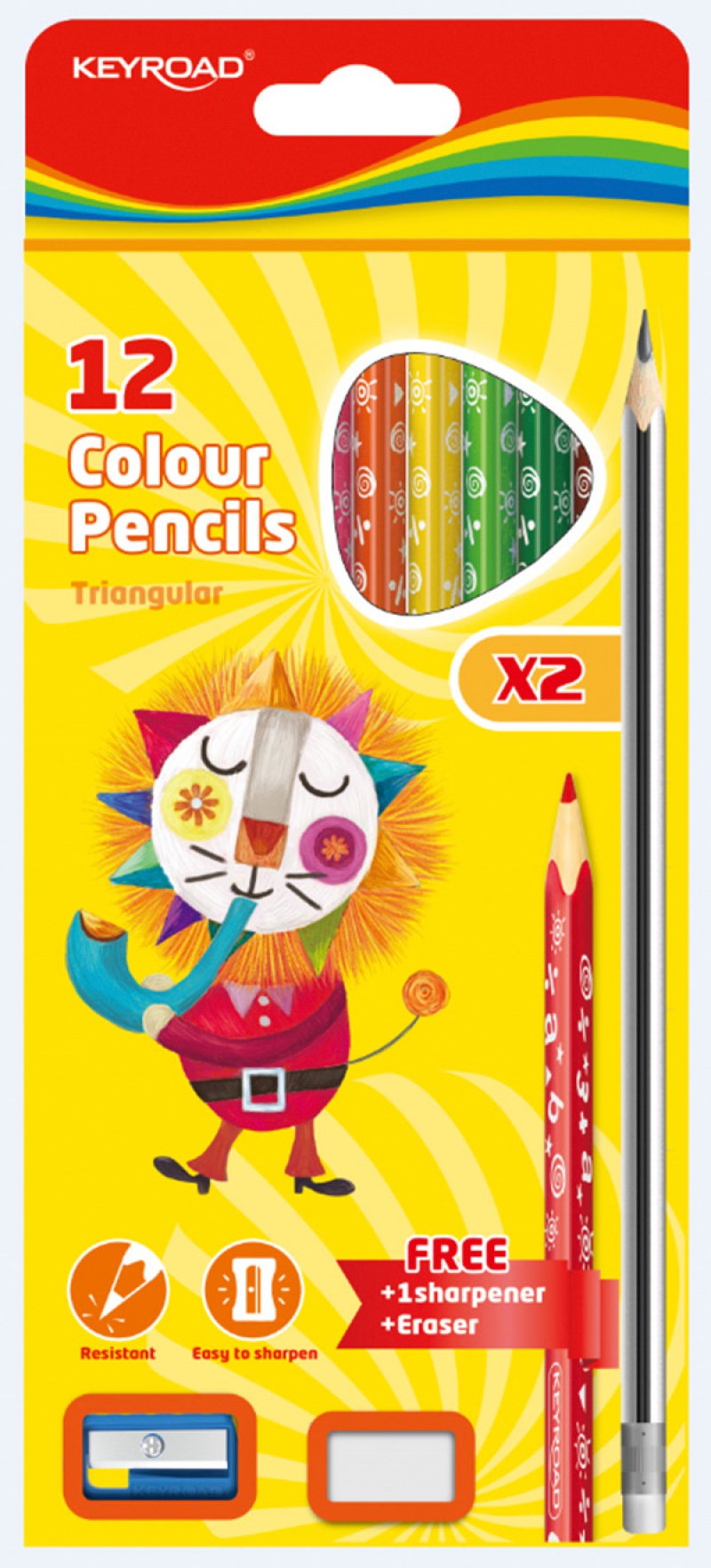 Zestaw kredek ołówkowych KEYROAD, z ołówkami, gumką i temperówką, zawieszką, mix kolorów