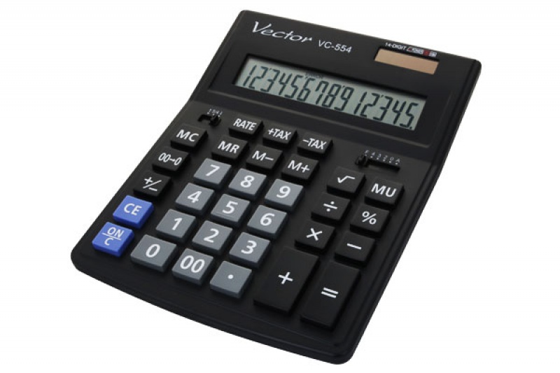 Kalkulator biurowy VECTOR KAV VC-554x, 14-cyfrowy, 153x199mm, czarny 