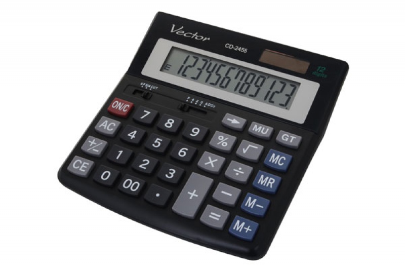 Kalkulator biurowy VECTOR KAV CD-2455 BLK, 12-cyfrowy, 160x155mm, czarny 