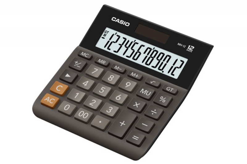 Kalkulator biurowy CASIO MH-12BK-S, 12-cyfrowy, 127x136,5mm, czarny 