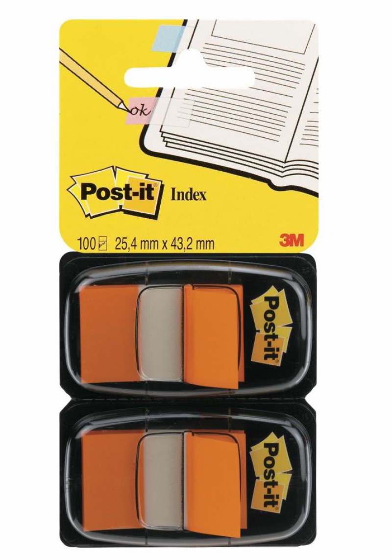 Zakładki indeksujące POST-IT® (680-O2EU), PP, 25,4x43,2mm, 2x50 kart., pomarańczowy