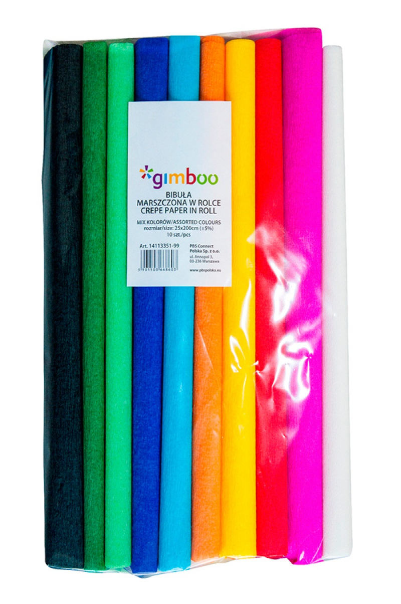 Bibuła marszczona GIMBOO, w rolce, 25x200cm, 10szt., mix kolorów 