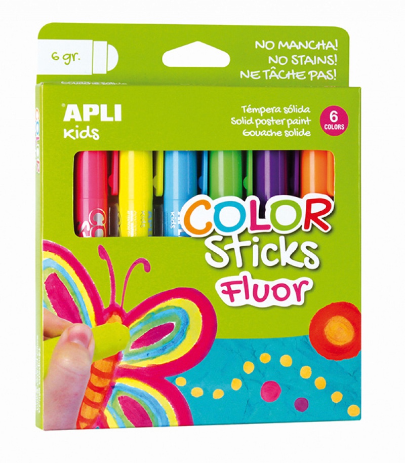 Farby w sztyfcie APLI, color sticks FLUO, 6x6 g. mix kolorów