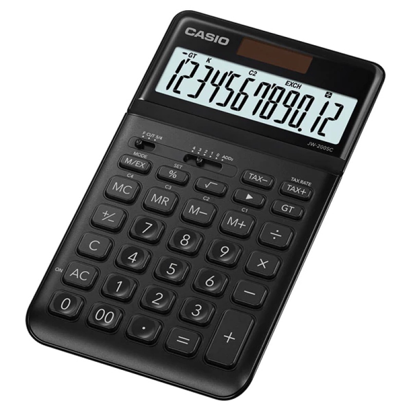 Kalkulator biurowy CASIO JW-200SC-BK-B, 12-cyfrowy 109x183,5mm, czarny 
