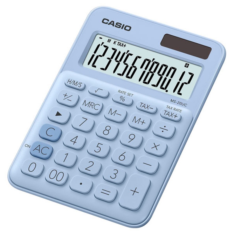 Kalkulator biurowy CASIO MS-20UC-LB-B, 12-cyfrowy, 105x149,5mm, jasnoniebieski