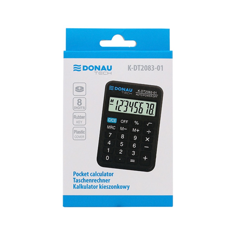 Kalkulator kieszonkowy DONAU TECH, 8-cyfr. wyświetlacz, wym. 89x58x11 mm, czarny 