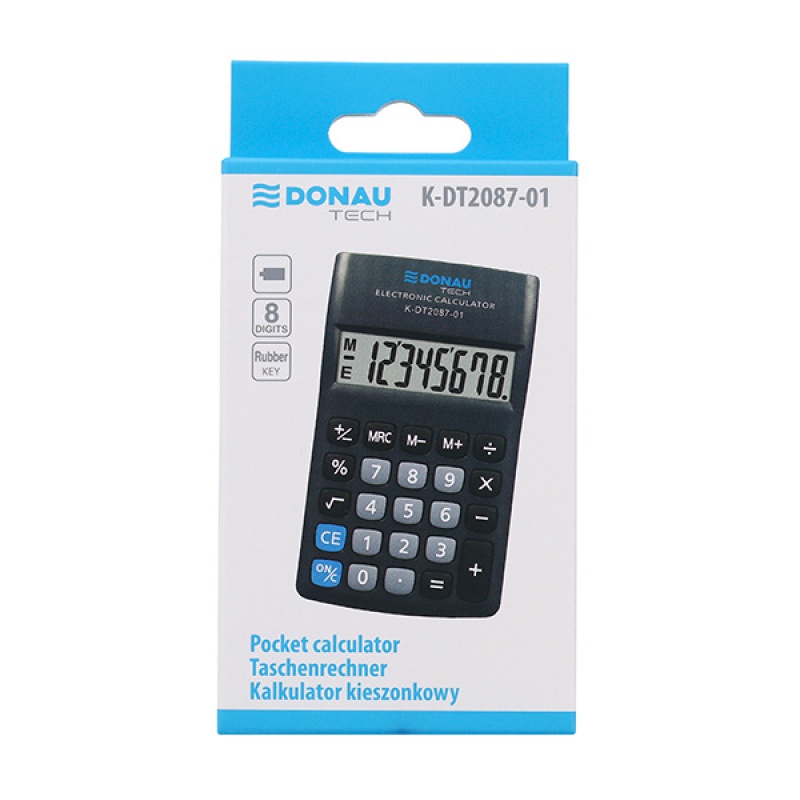 Kalkulator kieszonkowy DONAU TECH, 8-cyfr. wyświetlacz, wym. 116x68x18 mm, czarny 
