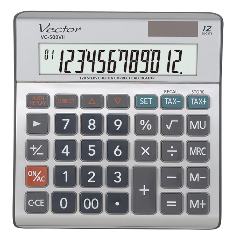Kalkulator biurowy VECTOR KAV VC-500 VII, 12-cyfrowy, 458x151,5x29mm, metalowy/szary 