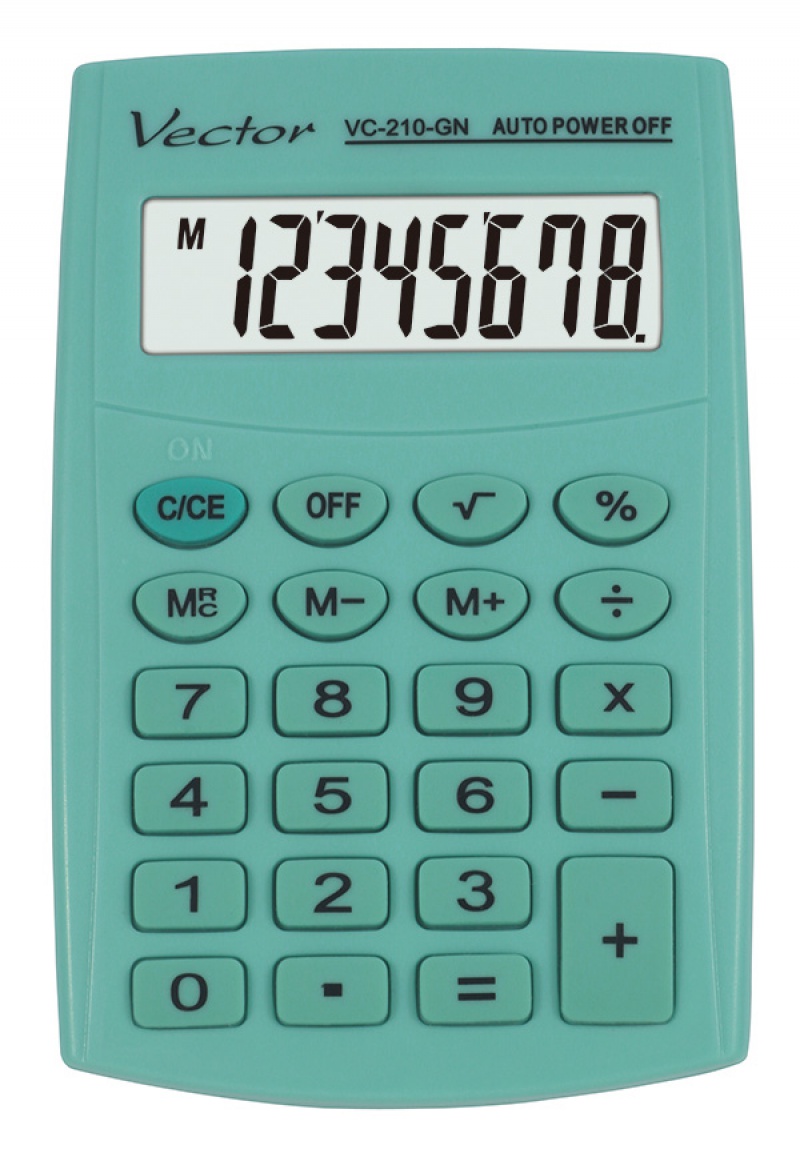 Kalkulator kieszonkowy VECTOR KAV VC-210III, 8- cyfrowy ,64x98,5mm, jasnozielony 