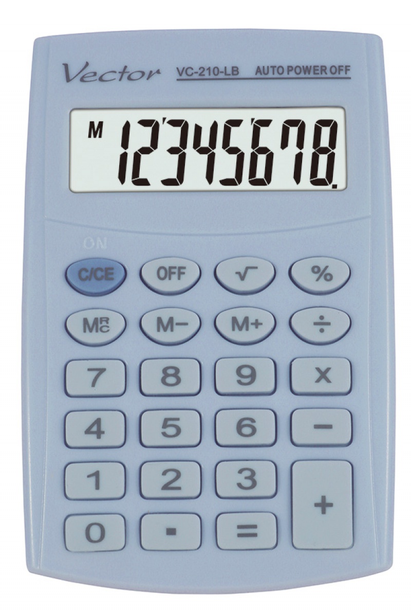 Kalkulator kieszonkowy VECTOR KAV VC-210III, 8- cyfrowy ,64x98,5mm, jasnoniebieski 