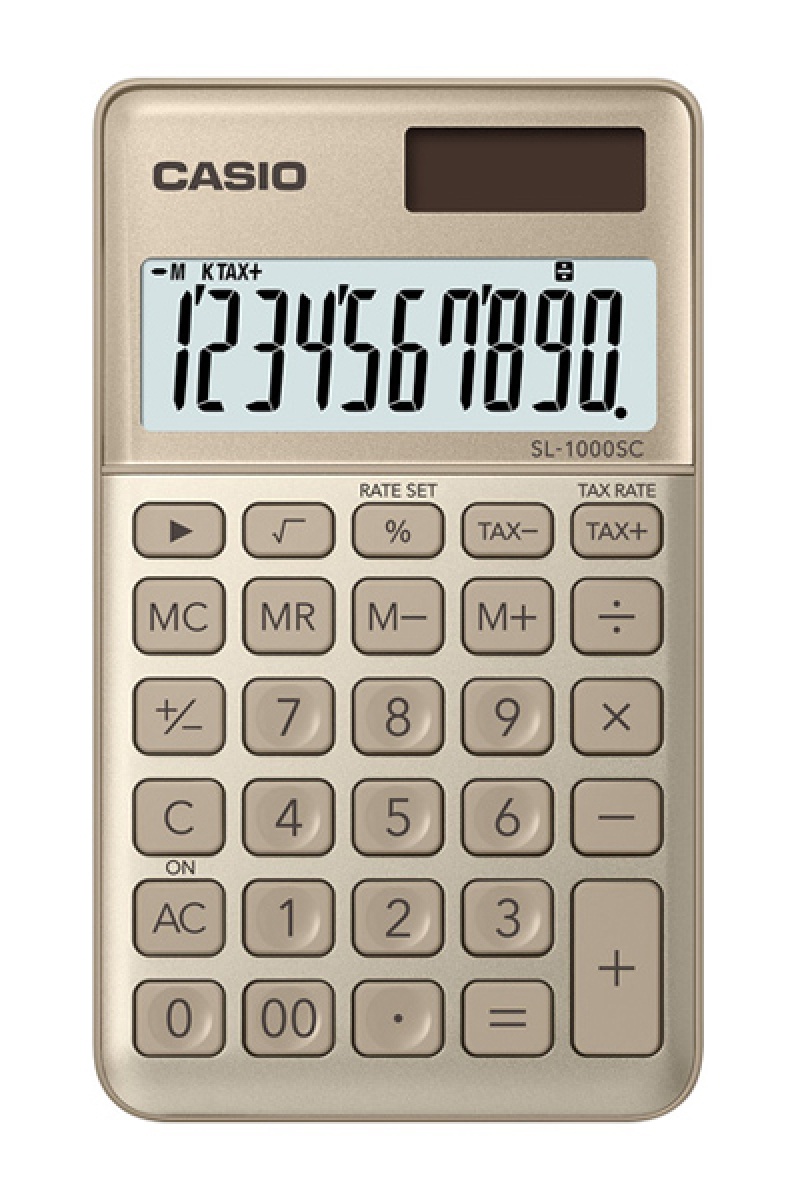 Kalkulator kieszonkowy CASIO SL-1000SC-GD-B, 10-cyfrowy, 71x120mm, kartonik, złoty 