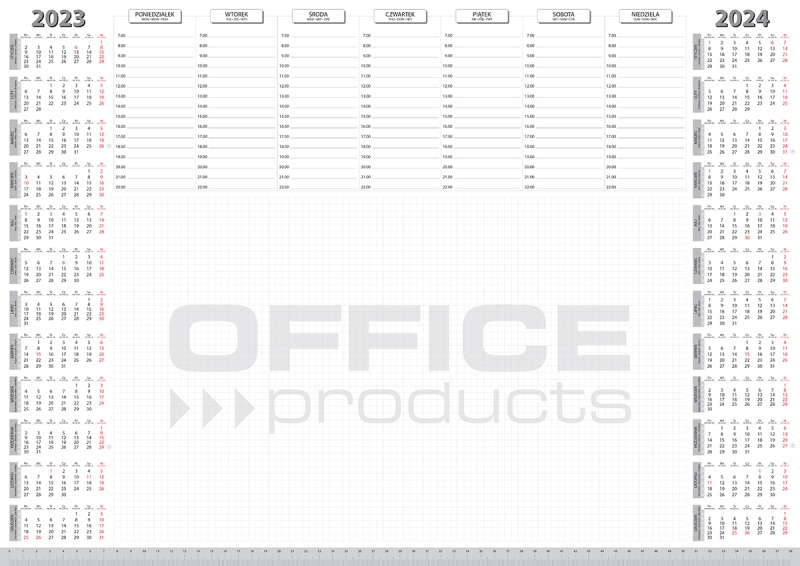 Podkładka na biurko OFFICE PRODUCTS, planer 2023/2024, biuwar 594x420mm A2 ,52k., biała 