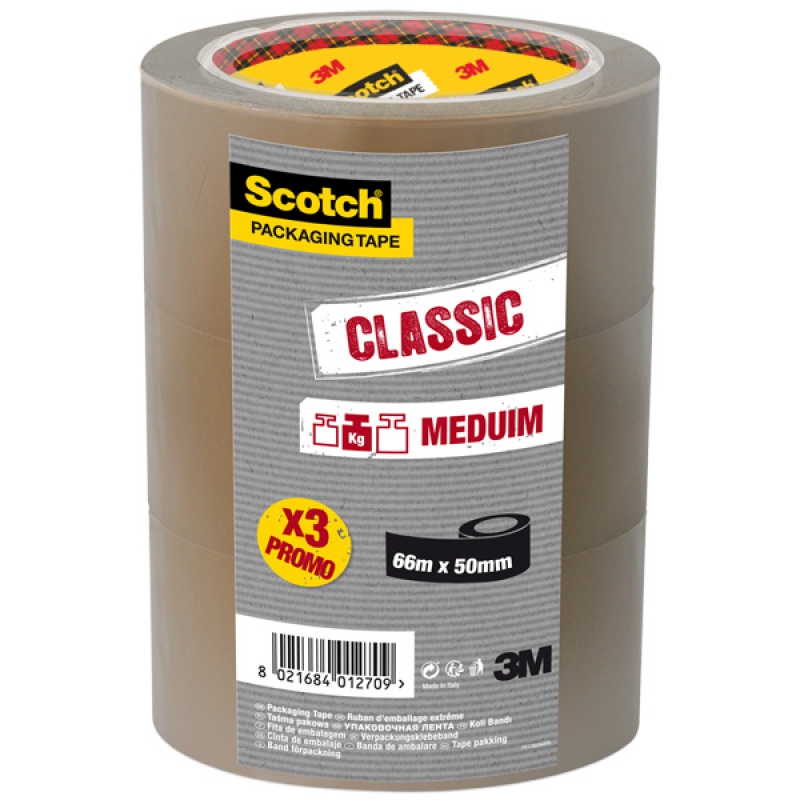 Taśma pakowa do wysyłek SCOTCH® Hot-melt (371), 50mm, 66m, brązowa, 3 szt. 