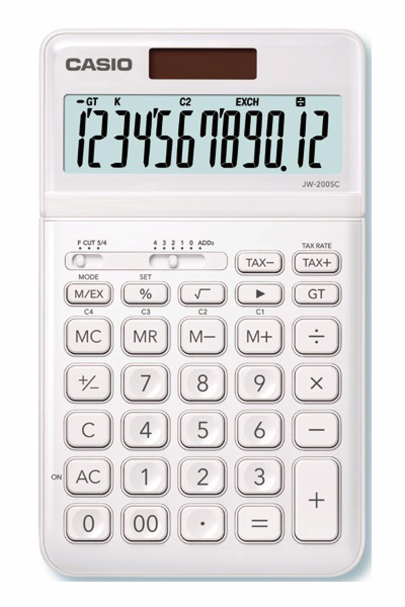 Kalkulator biurowy CASIO JW-200SC-WE-S, 12-cyfrowy 109x183,5mm, biały