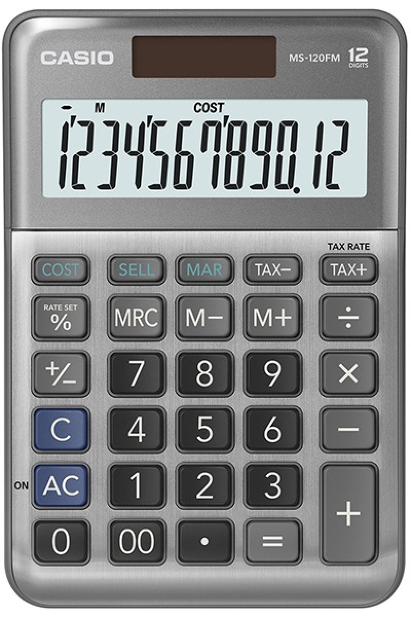 Kalkulator biurowy CASIO MS-120FM, 12-cyfrowy, 103x147x28,8mm, szary 