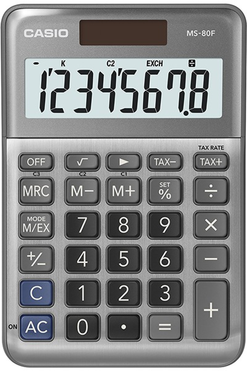 Kalkulator biurowy CASIO MS-80F, 8-cyfrowy, 103x147x28,8mm, szary 