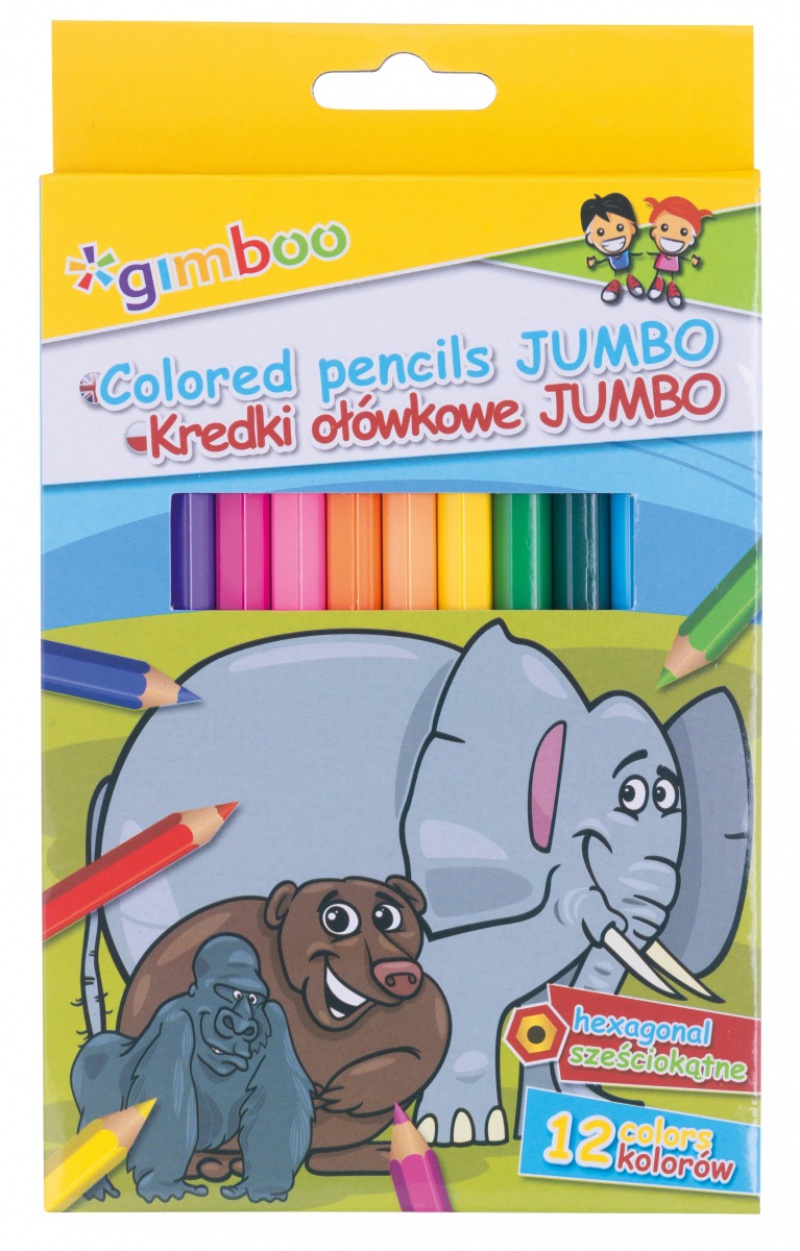 Kredki ołówkowe GIMBOO Jumbo, sześciokątne, 12szt., mix kolorów 