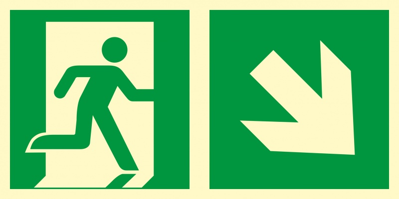 Znak TDC, Kierunek do wyjścia ewakuacyjnego - w dół w prawo 