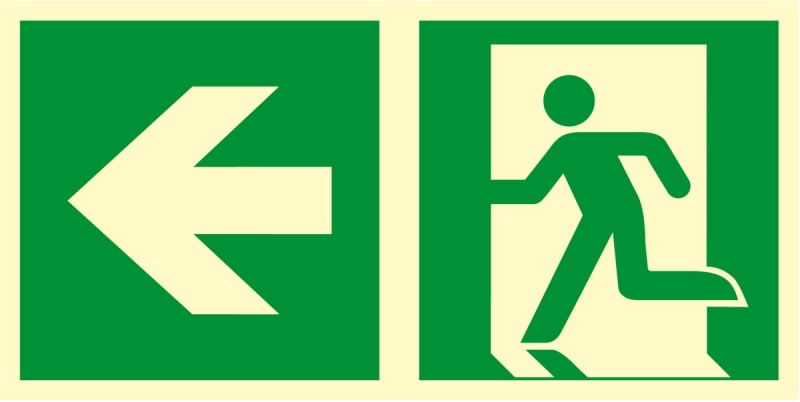 Znak TDC, Kierunek do wyjścia ewakuacyjnego – w lewo
