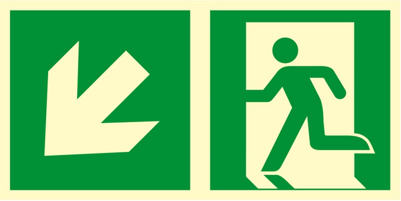 Znak TDC, Kierunek do wyjścia ewakuacyjnego – w dół w lewo 1