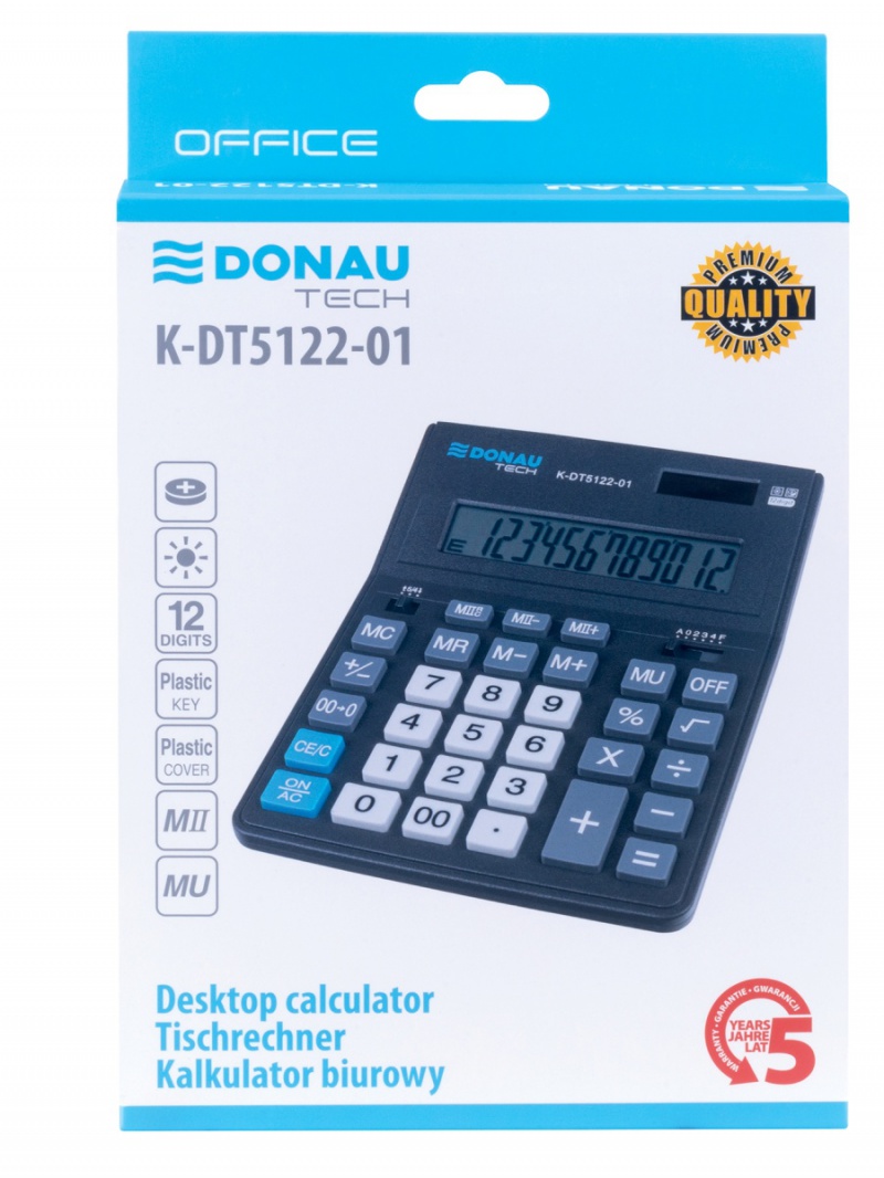 Kalkulator biurowy DONAU TECH OFFICE, 12-cyfr. wyświetlacz, wym. 201x155x35mm, czarny 