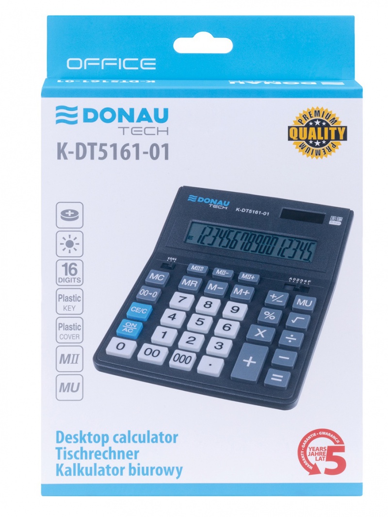 Kalkulator biurowy DONAU TECH OFFICE, 16-cyfr. wyświetlacz, wym. 201x155x35mm, czarny 