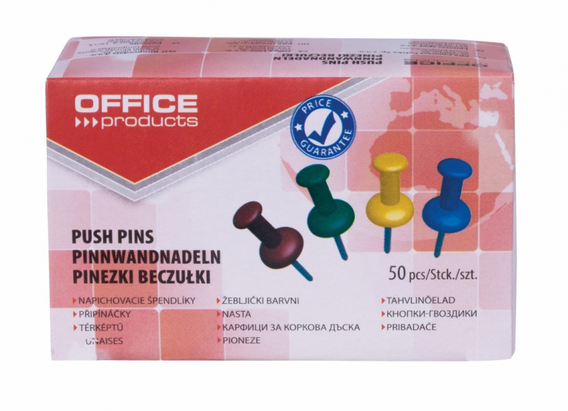Pinezki beczułki OFFICE PRODUCTS, 50szt., mix kolorów 