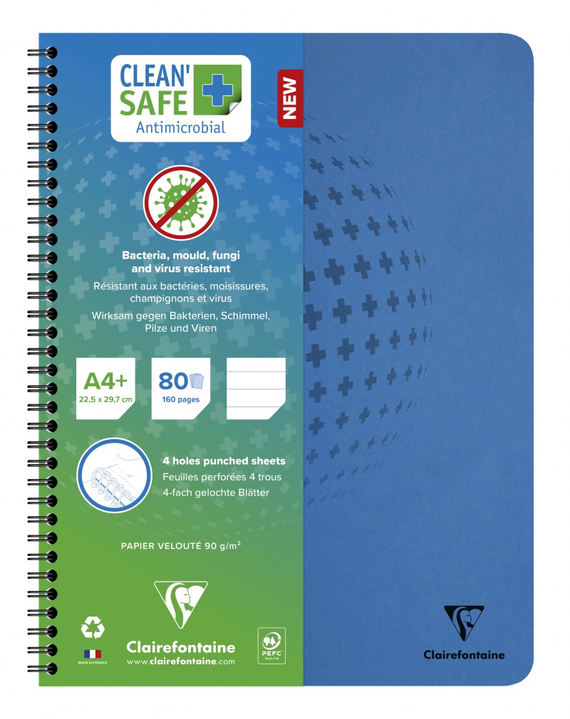 Kołozeszyt CLAIREFONTAINE Clean Safe, antybakteryjny, A4+, 60 k., linia, niebieski 