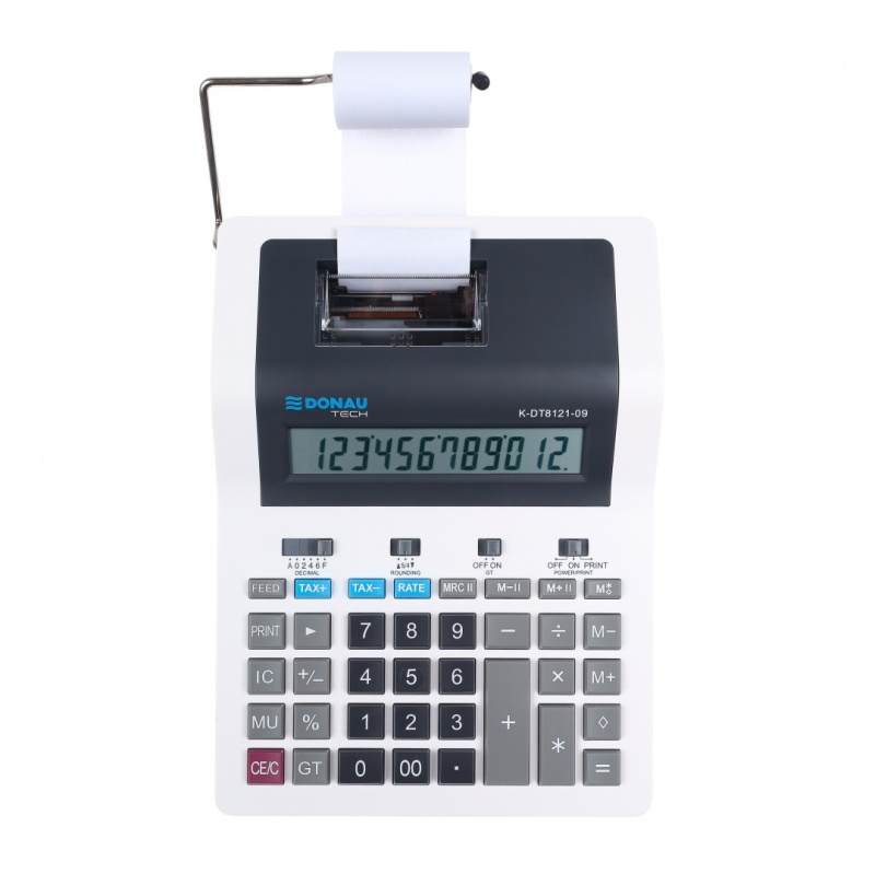 Kalkulator drukujący DONAU TECH, 12-cyfr. wyświetlacz, wym. 267x202x77 mm, biały 