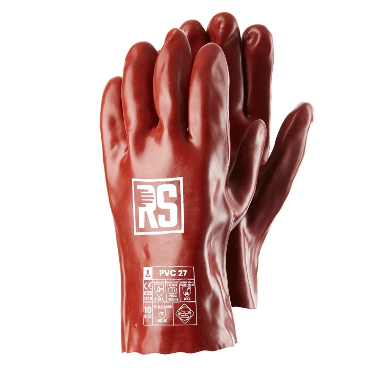 Rękawice chemiczne RS PVC, 27 cm, rozm. 10, czerwone