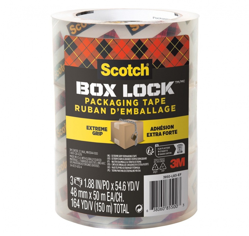 Taśma pakowa SCOTCH®Box Lock, 48mm x 50m, 3szt., transparentna