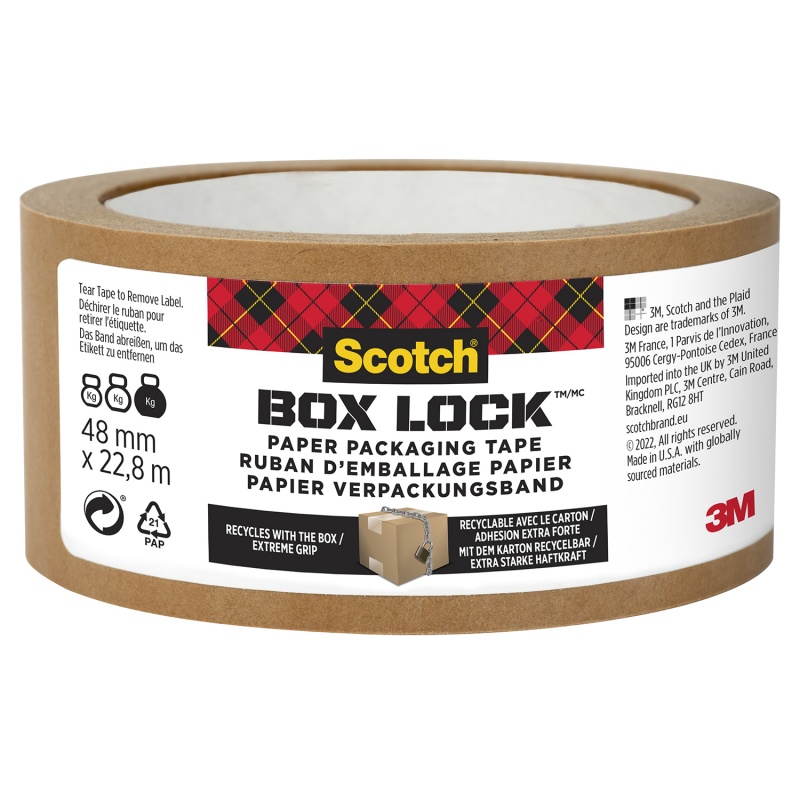 Taśma pakowa SCOTCH®Box Lock, papierowa, 48mm x 22,8m, 1szt., brązowa 