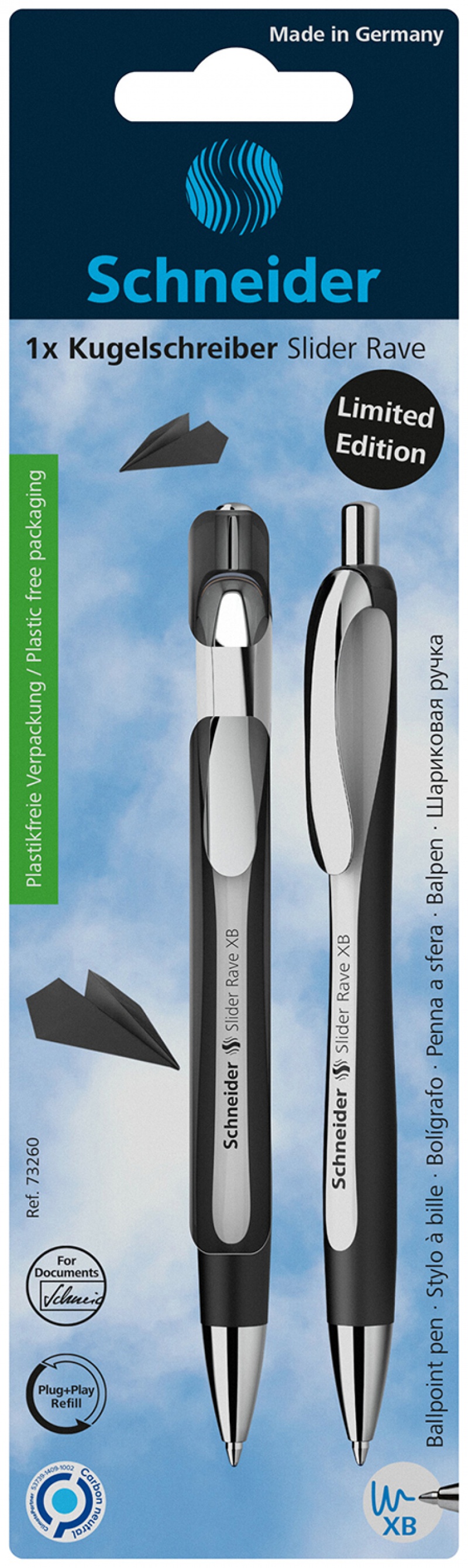 Długopis automatyczny SCHNEIDER Slider Rave, XB, 1szt., blister, biało-czarny 