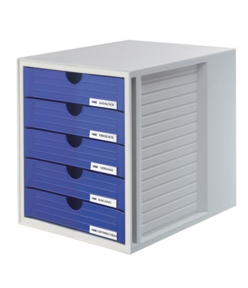 Zestaw 5 szufladek HAN System-Box, polistyren, A4, szaro-niebieski