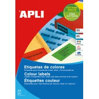 Etykiety kolorowe APLI, 210x297mm, prostokątne, zielone, 20 ark.