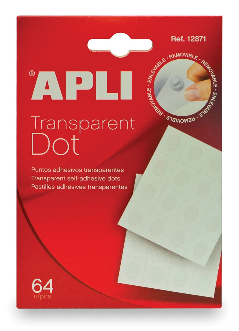 Kółka mocująca APLI typu „dot”, usuwalne, 64szt., transparentne 