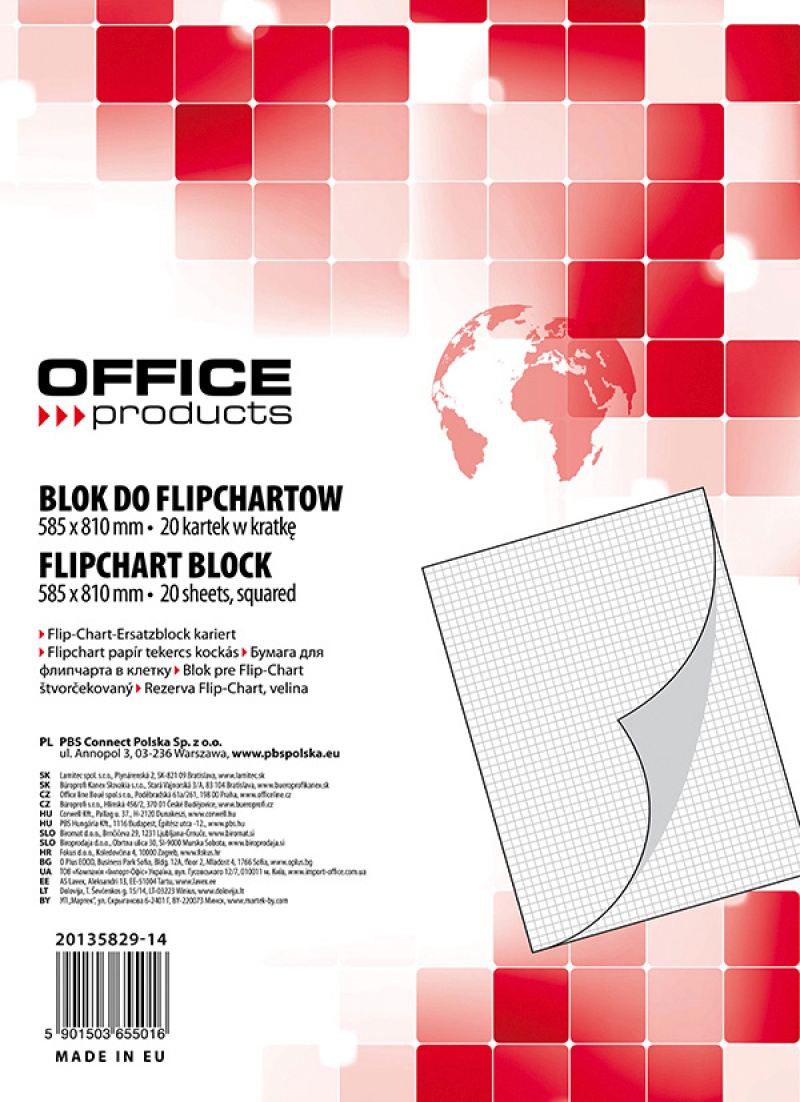 Blok do flipchartów OFFICE PRODUCTS, kratka, 58,5x81cm, 20 kart., biały 