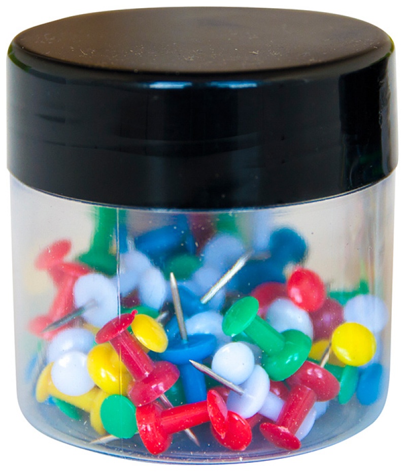 Pinezki beczułki Q-CONNECT, w plastikowym słoiku, 60szt., mix kolorów 