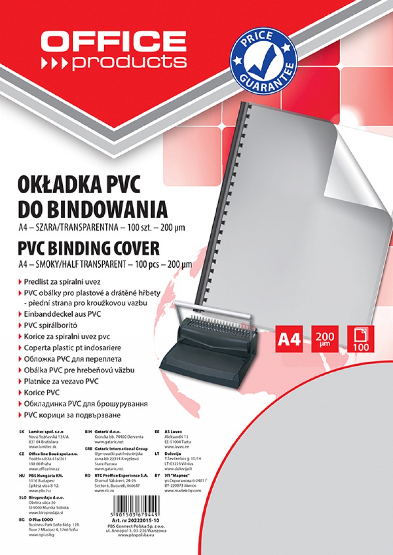Okładki do bindowania OFFICE PRODUCTS, PVC, A4, 200mikr., 100szt., szare transparentne