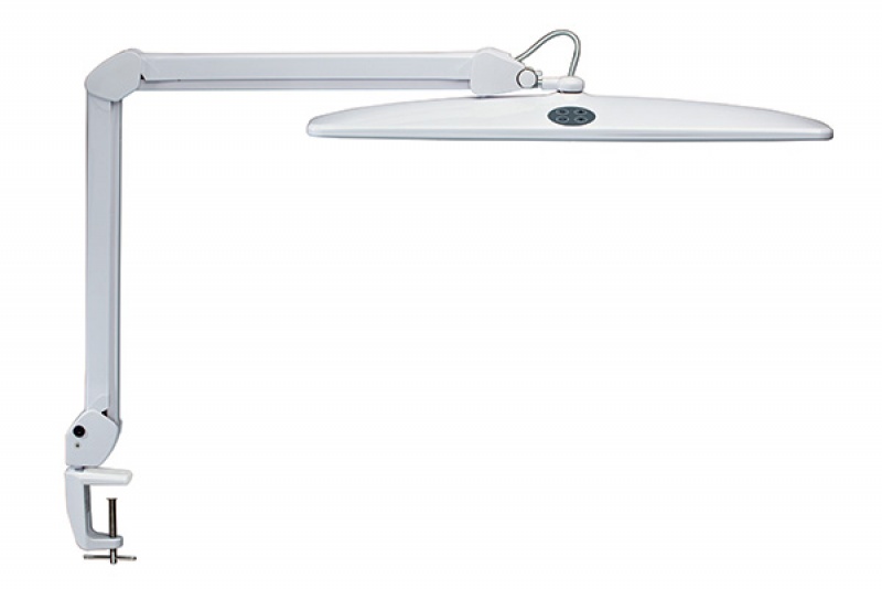 Lampka LED na biurko MAULwork, 21W, ze ściemniaczem, mocowana zaciskiem, biała