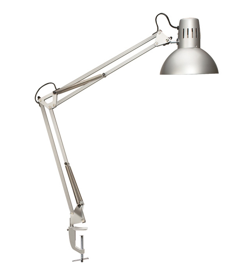 Lampka energooszczędna na biurko MAULstudy, bez żarówki, mocowana zaciskiem, srebrna 