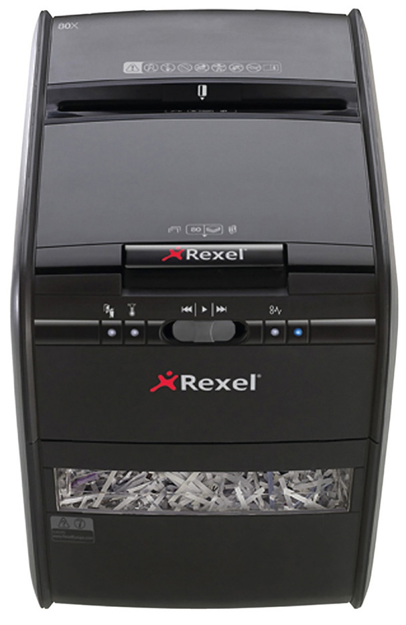 Niszczarka automatyczna REXEL Auto+ 80X, konfetti, P-3, 80 kart., 20l, karty kredytowe, czarna