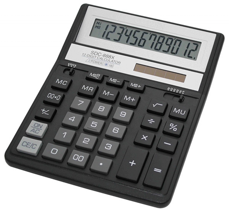 Kalkulator biurowy CITIZEN SDC-888XBK, 12-cyfrowy, 203x158mm, czarny