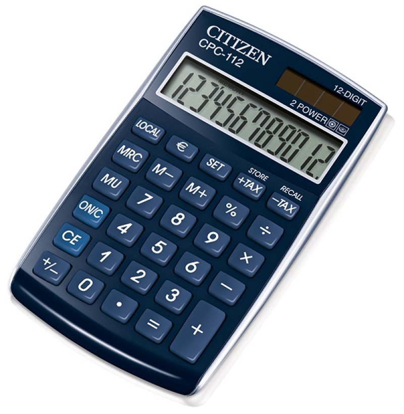 Kalkulator biurowy CITIZEN CPC-112 BLWB, 12-cyfrowy, 120x72mm, niebieski